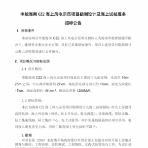 1200MW！申能海南 CZ2 海上风电示范项目勘测设计及海上试桩服务招标 ...