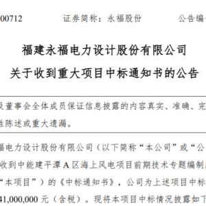 38台12MW！中能建平潭A区海上风电项目勘察设计中标公示